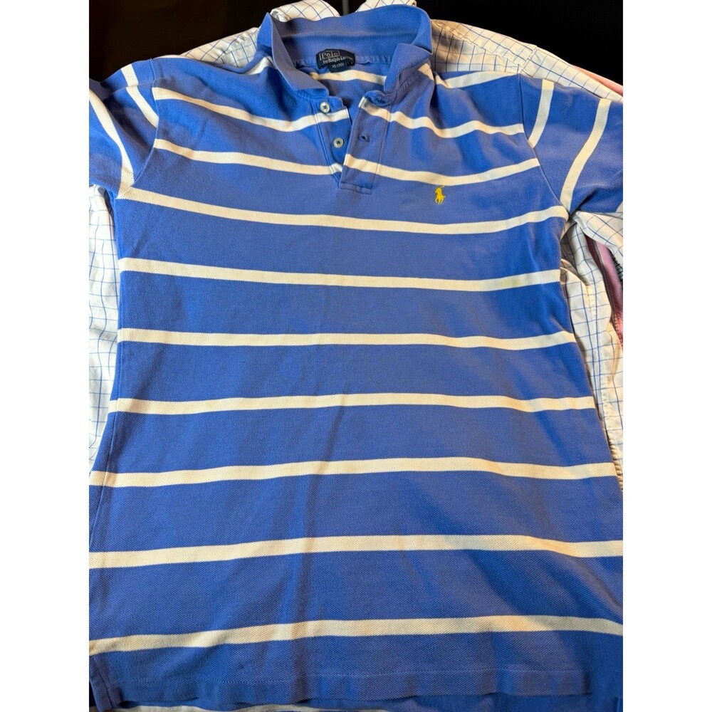 Polo by Ralph Lauren Men's XL Blue/White Striped Cotton Knit Polo Shirt SS Logo